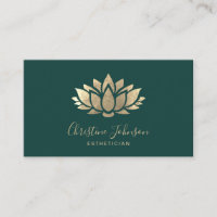 faux gold foil lotus logo on dark green