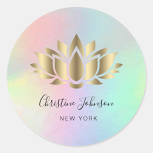 faux gold foil lotus logo on pastel colours classic round sticker