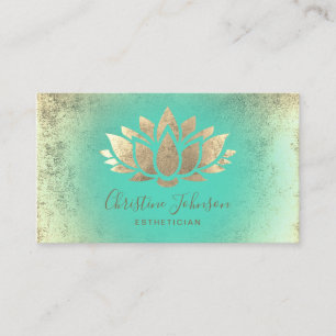 faux gold foil lotus mint aesthetician business card