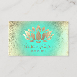 faux gold foil lotus on mint gradient business card
