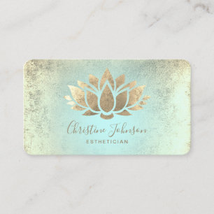 faux gold foil lotus on mint gradient business card