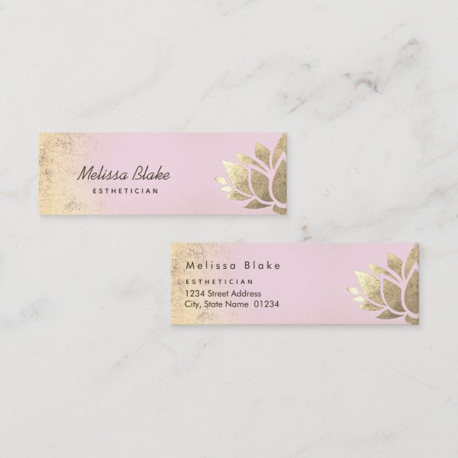 faux gold foil lotus on pink gradient mini business card (Front/Back)