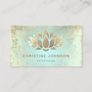 faux gold foil lotus on turquoise gradient business card
