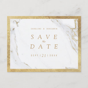 Faux gold foil marble luxury modern save the date announcement postcard