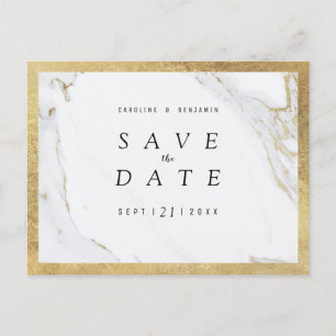Faux gold foil marble luxury modern save the date announcement postcard