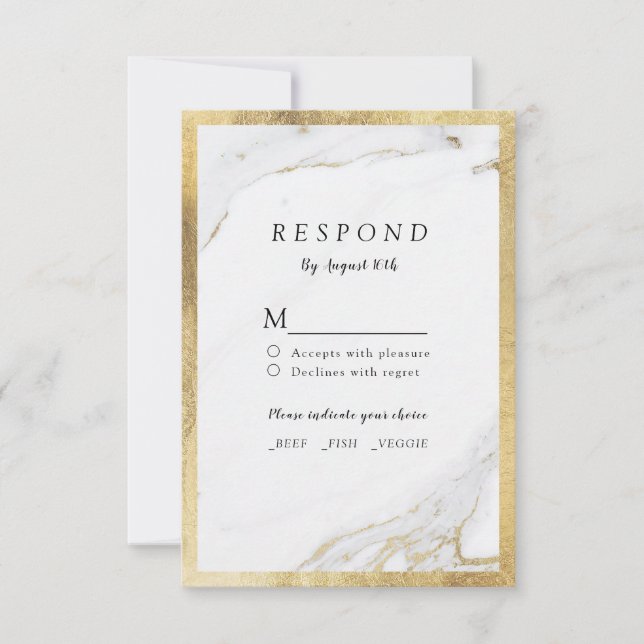 Faux gold foil marble luxury modern wedding RSVP (Front)