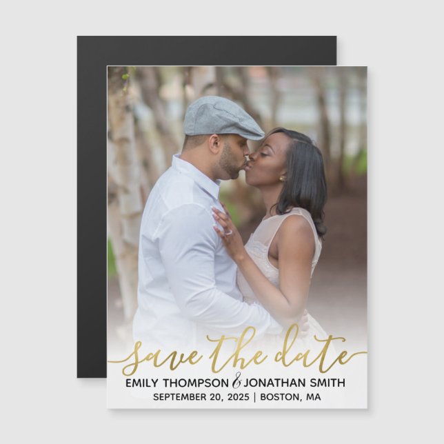 Faux Gold Foil Mariage photo Magnet Réservez la da (Devant / Derrière)