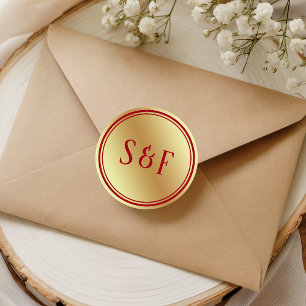 Faux Gold Foil Maroon Red Monogram Envelope Seal