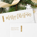 Faux Gold Foil Merry Christmas Return Address Wrap Around Label<br><div class="desc">Custom printed wraparound return address labels to coordinate with our Merriest holiday collection. This elegant design features hand-lettered script Merry Christmas typography with faux gold foil accents. Personalize it with your name and return address or other custom text. Use the design tools to choose any background colour, change the text...</div>