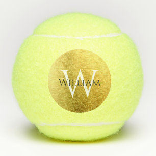 Faux Gold Foil Monogram Initial Custom Name Modern Tennis Balls