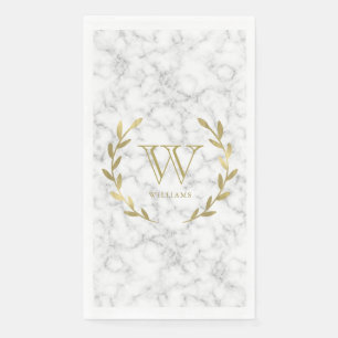 Faux Gold Foil Monogram on Marble Texture Napkin