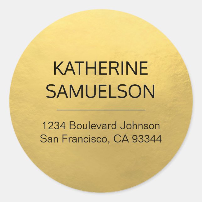 Faux GOLD FOIL Name & Return Address Classic Round Sticker (Front)
