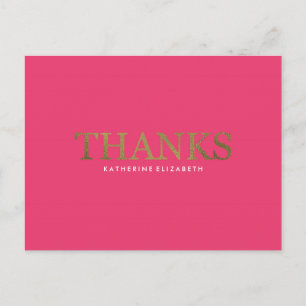 Faux Gold Foil on Hot Pink - Flat Thank You Card