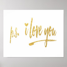 Faux Gold Foil p.s. I Love You w/Heart