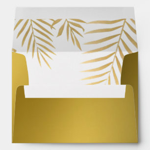 Faux Gold Foil Palm Leaves Tropical Beach Wedding Envelope