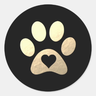 Faux Gold Foil Paw Print Heart Round Sticker