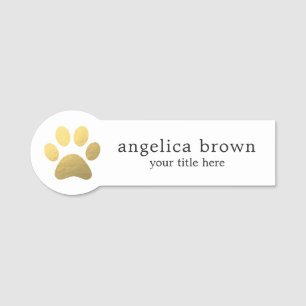 Faux Gold Foil Paw Print Veterinarian Name Tag
