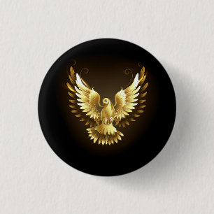 Faux Gold Foil Peace Dove on Black 1 Inch Round Button