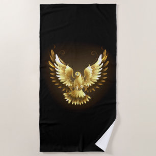 Faux Gold Foil Peace Dove on Black Beach Towel