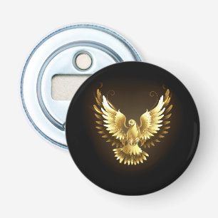 Faux Gold Foil Peace Dove on Black Bottle Opener