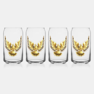 Faux Gold Foil Peace Dove on Black Can Glass