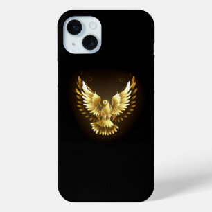 Faux Gold Foil Peace Dove on Black iPhone 15 Mini Case