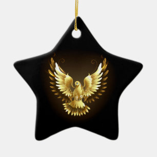 Faux Gold Foil Peace Dove on Black Ceramic Ornament