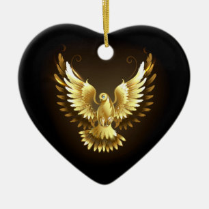 Faux Gold Foil Peace Dove on Black Ceramic Ornament