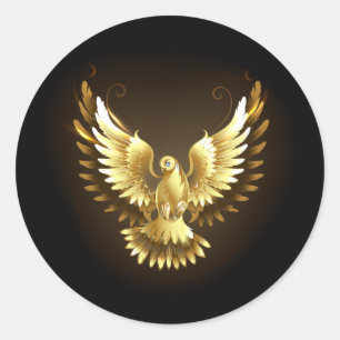 Faux Gold Foil Peace Dove on Black Classic Round Sticker