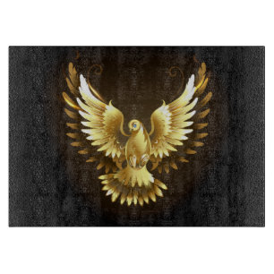 Faux Gold Foil Peace Dove on Black Cutting Board