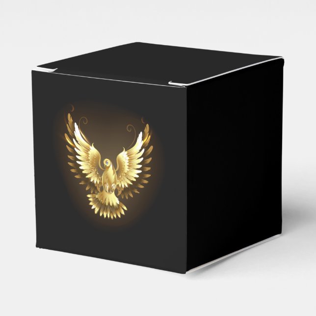 Faux Gold Foil Peace Dove on Black Favor Box (Front Side)