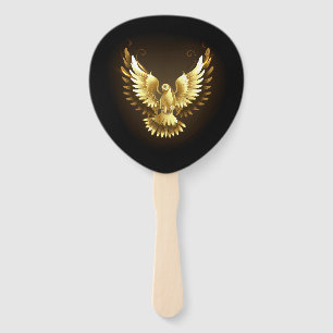Faux Gold Foil Peace Dove on Black Hand Fan