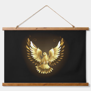 Faux Gold Foil Peace Dove on Black Hanging Tapestry