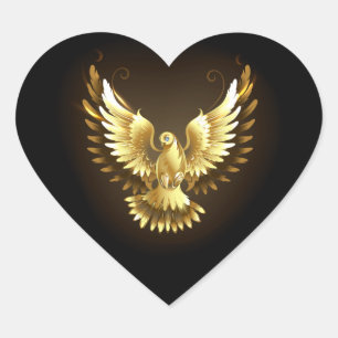 Faux Gold Foil Peace Dove on Black Heart Sticker