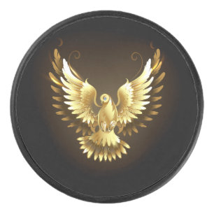 Faux Gold Foil Peace Dove on Black Hockey Puck