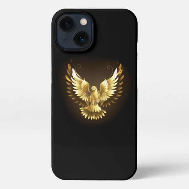 Faux Gold Foil Peace Dove on Black iPhone Case (Back)
