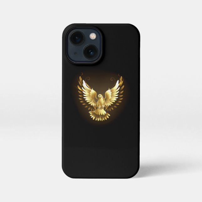 Faux Gold Foil Peace Dove on Black iPhone Case (Back)