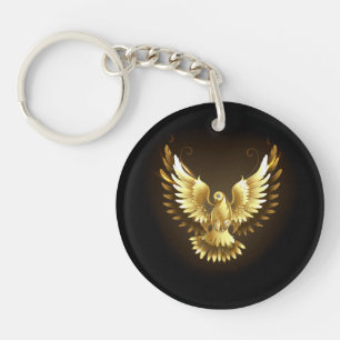 Faux Gold Foil Peace Dove on Black Keychain
