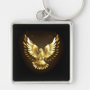 Faux Gold Foil Peace Dove on Black Keychain