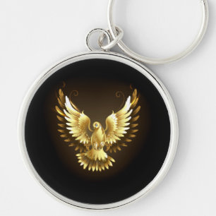Faux Gold Foil Peace Dove on Black Keychain