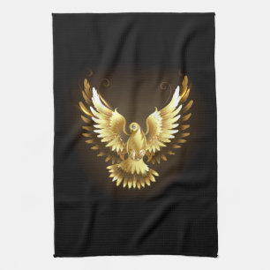 Faux Gold Foil Peace Dove on Black Kitchen Towel