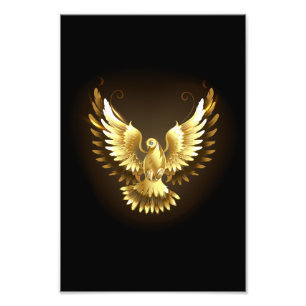 Faux Gold Foil Peace Dove on Black Photo Print