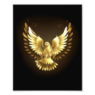 Faux Gold Foil Peace Dove on Black Photo Print