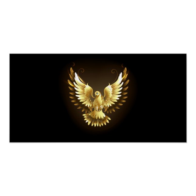 Faux Gold Foil Peace Dove on Black Poster (Front)