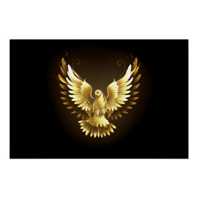 Faux Gold Foil Peace Dove on Black Poster (Front)