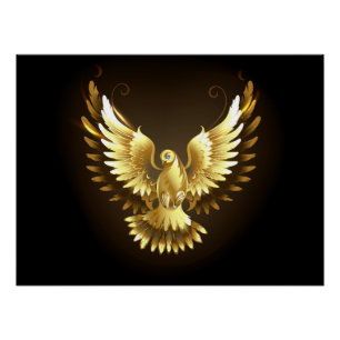 Faux Gold Foil Peace Dove on Black Poster