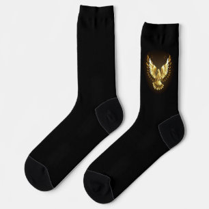 Faux Gold Foil Peace Dove on Black Socks