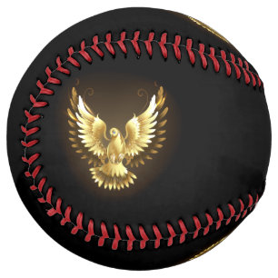 Faux Gold Foil Peace Dove on Black Softball