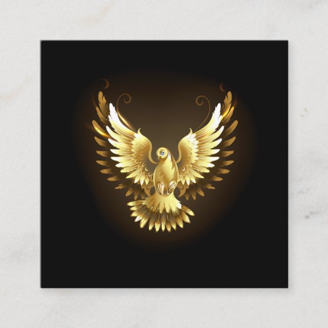 Faux Gold Foil Peace Dove on Black Square Business Card (Front)