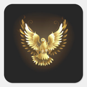 Faux Gold Foil Peace Dove on Black Square Sticker